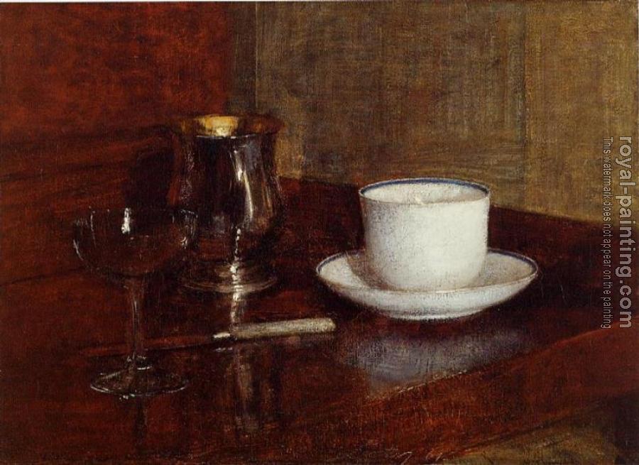 Henri Fantin-Latour : Still Life Glass, Silver Goblet and Cup of Champagne